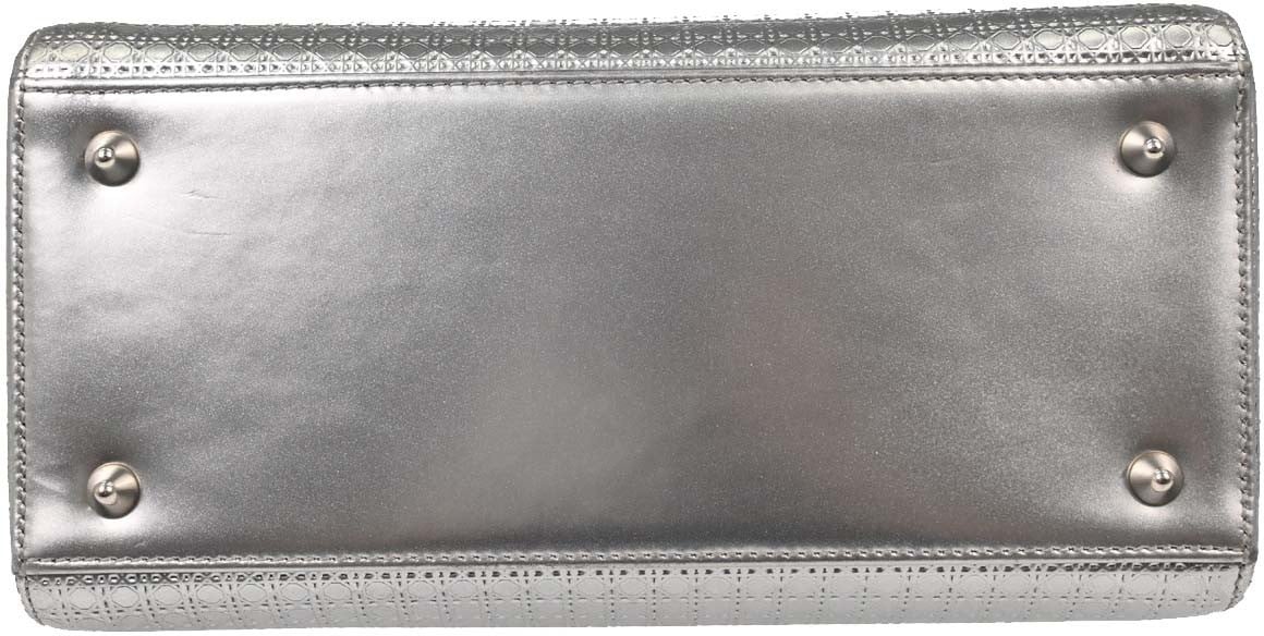 Dior Christian Dior Lady Dior Micro Cannage Metallic Calfskin Medium Zilver