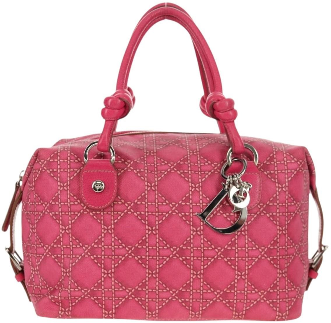 Dior Christian Dior Cannage Handbag Canvas Roze