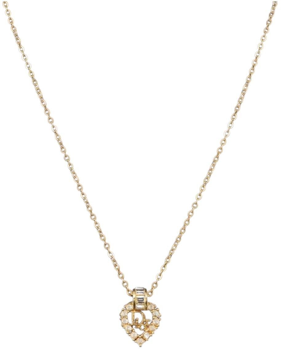 Dior Christian Dior Vintage Dior Logo Necklace Metal and Crystal Goud