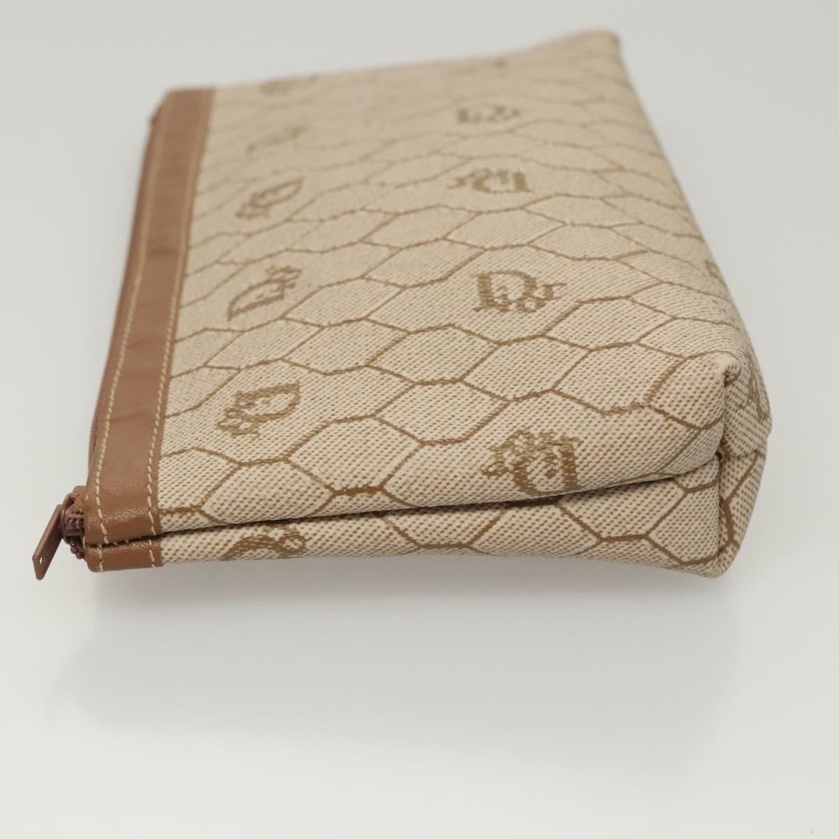 Dior Christian Dior Vintage Honeycomb Zip Pouch Coated Canvas Mini Beige