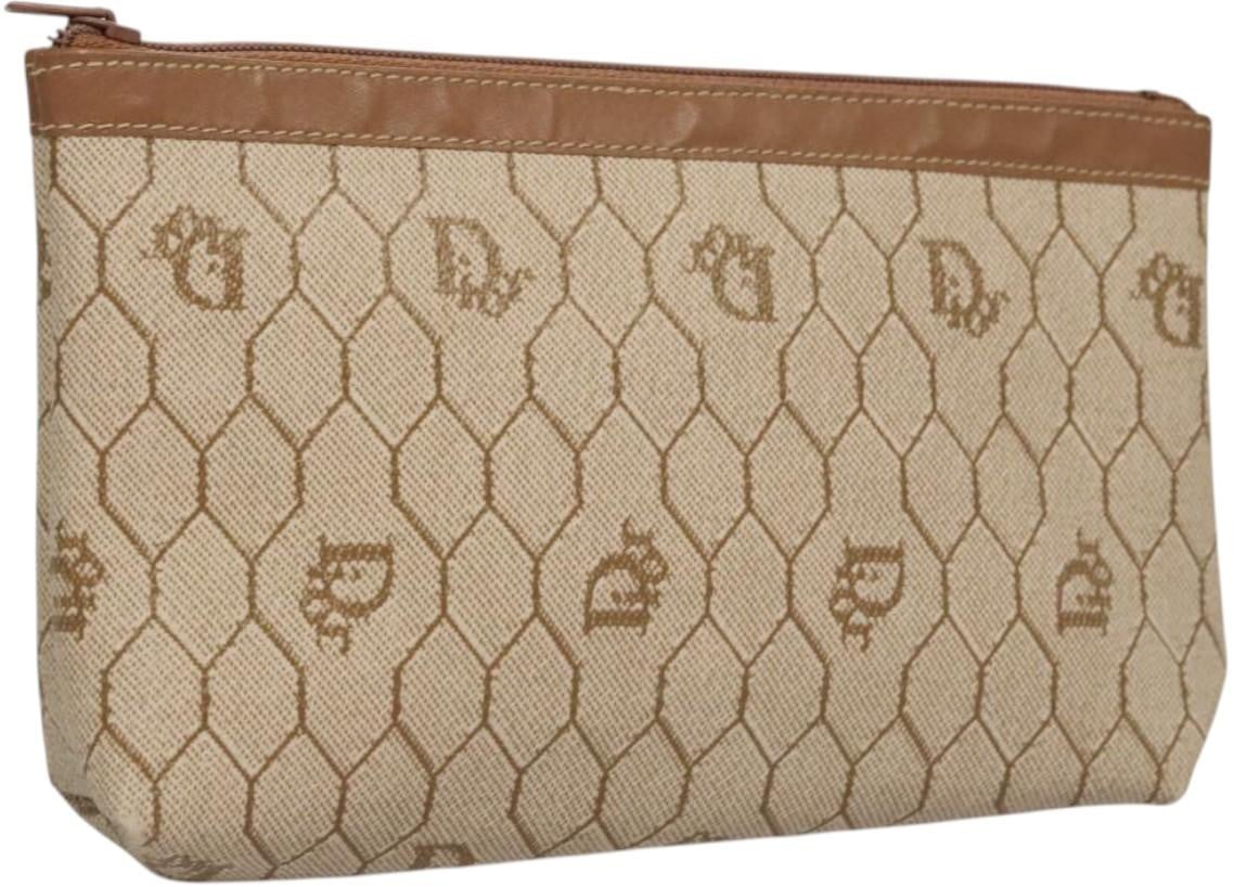 Dior Christian Dior Vintage Honeycomb Zip Pouch Coated Canvas Mini Beige