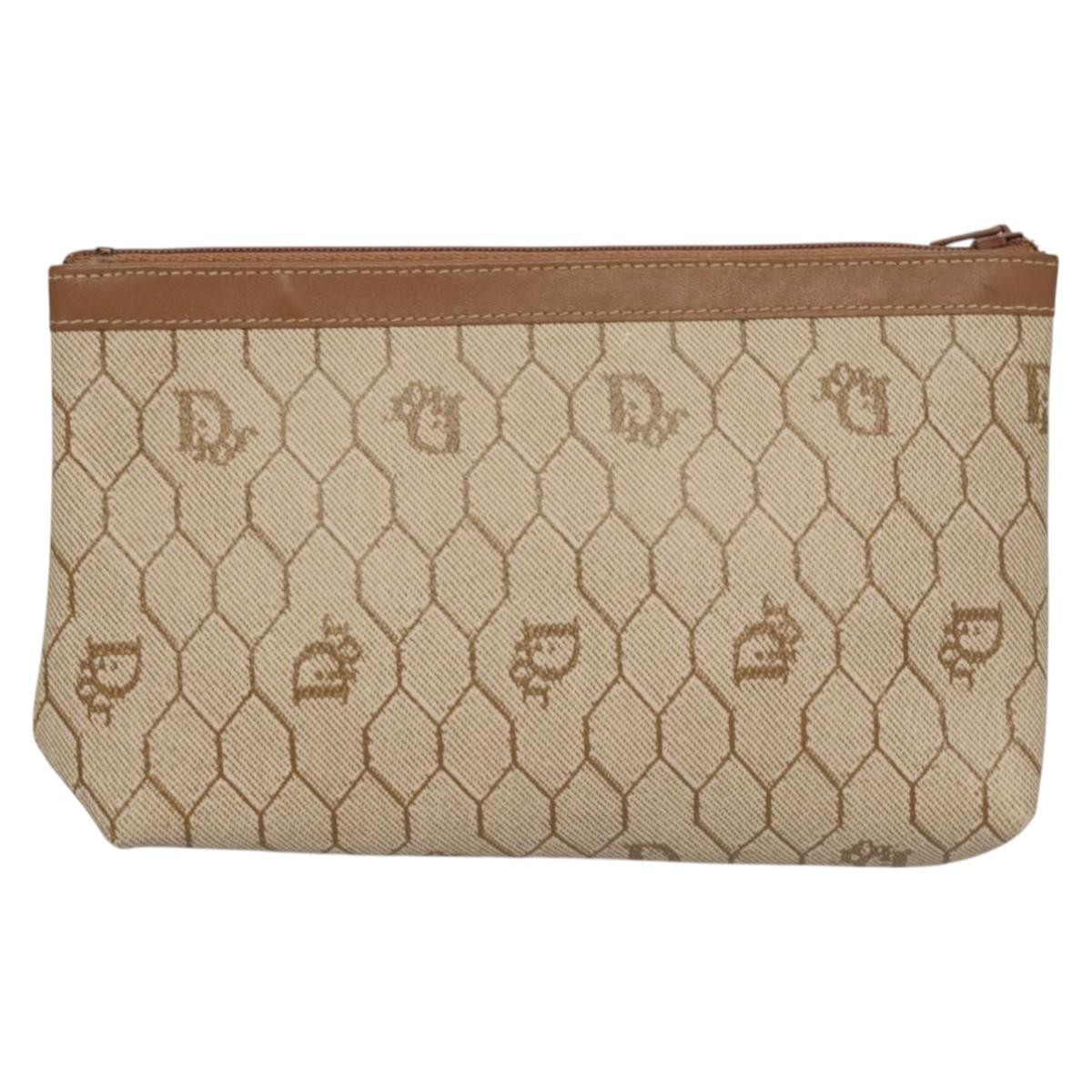 Dior Christian Dior Vintage Honeycomb Zip Pouch Coated Canvas Mini Beige