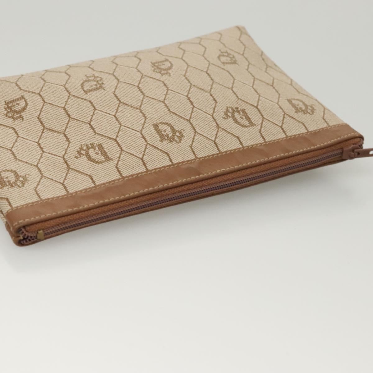 Dior Christian Dior Vintage Honeycomb Zip Pouch Coated Canvas Mini Beige