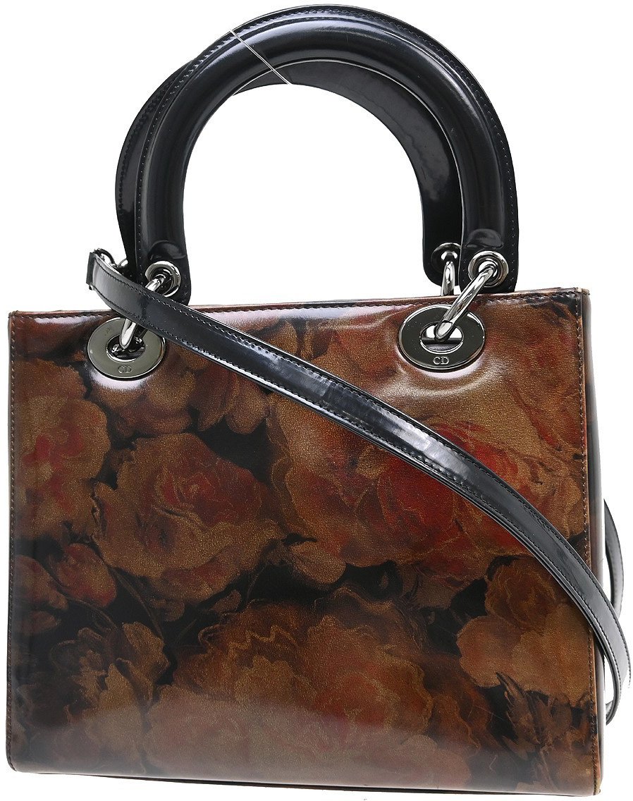 Dior Christian Dior Vintage Lady Dior Bag Patent Mini Bruin