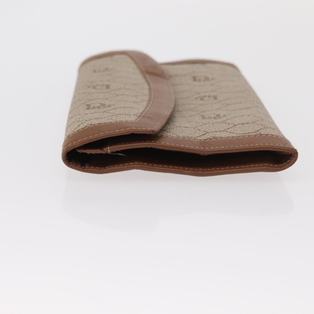 Dior Christian Dior Vintage Honeycomb Flap Wallet Coated Canvas Long Beige