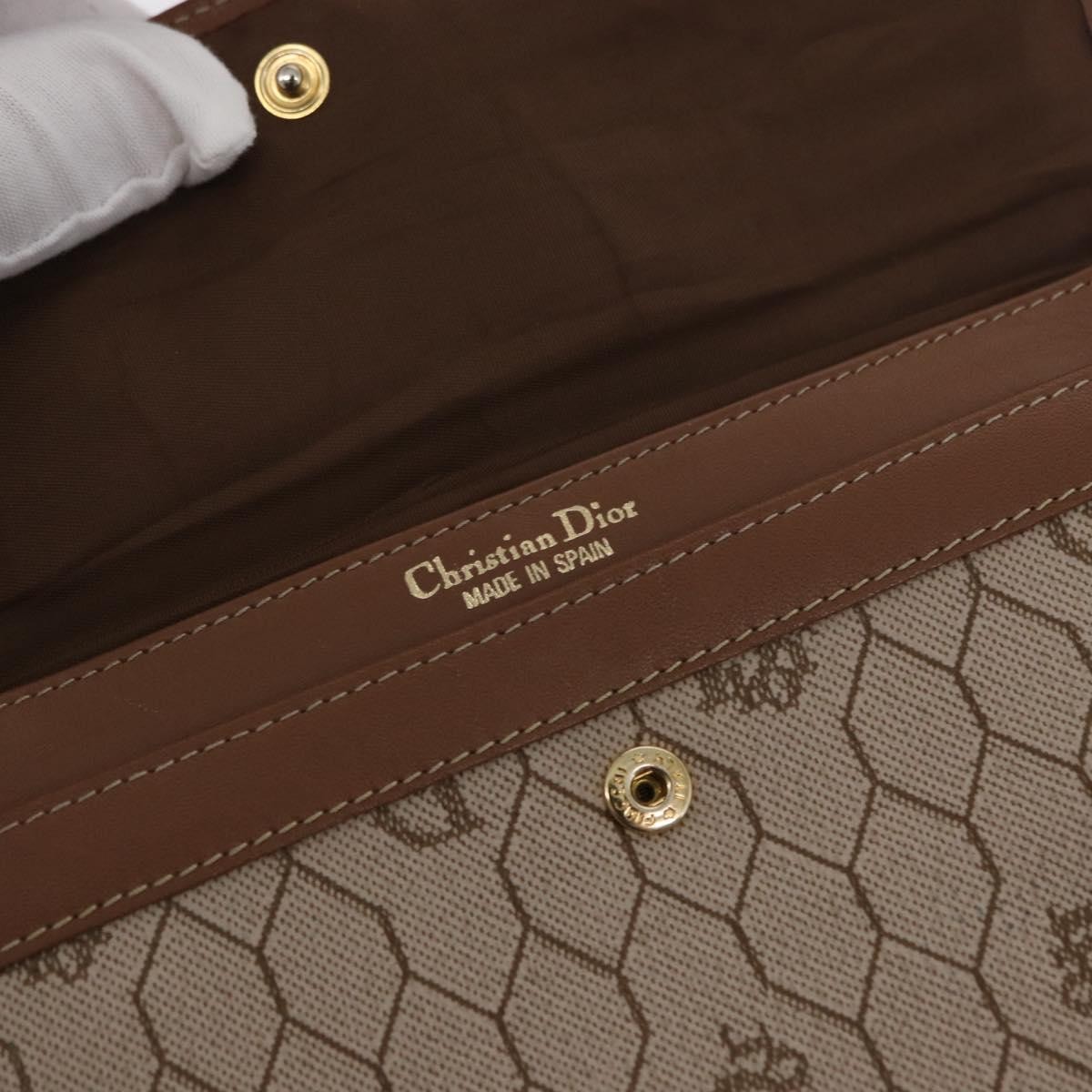 Dior Christian Dior Vintage Honeycomb Flap Wallet Coated Canvas Long Beige