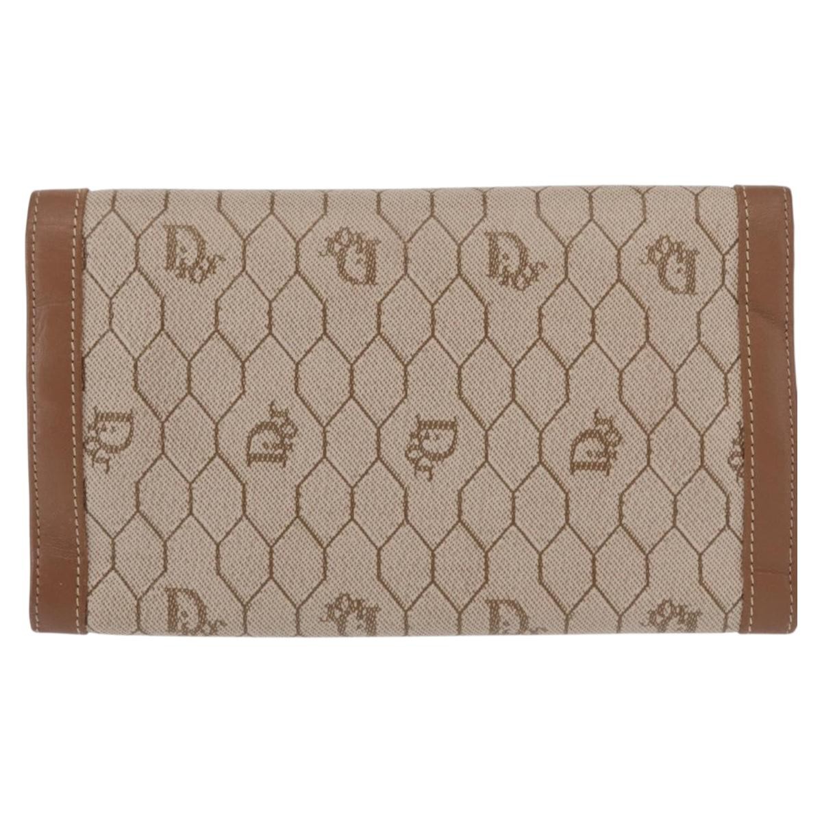 Dior Christian Dior Vintage Honeycomb Flap Wallet Coated Canvas Long Beige