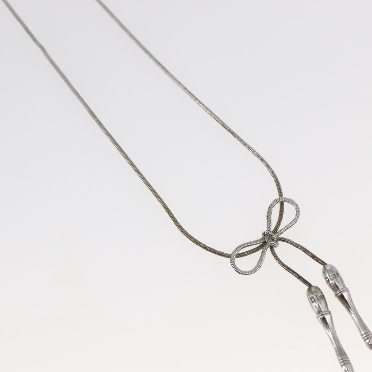 Dior Christian Dior Bow CD Pendant Necklace Metal with Crystal Zilver