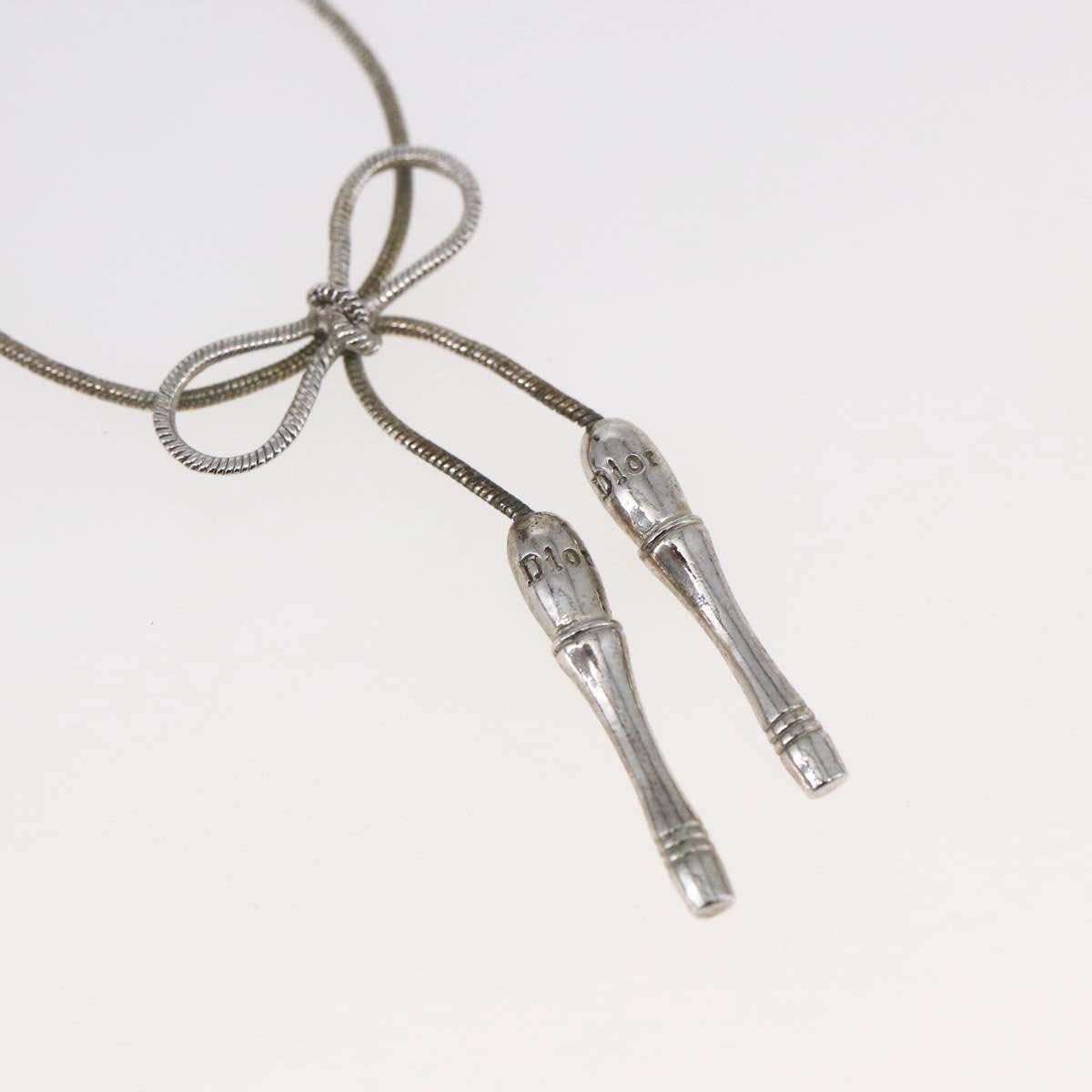 Dior Christian Dior Bow CD Pendant Necklace Metal with Crystal Zilver