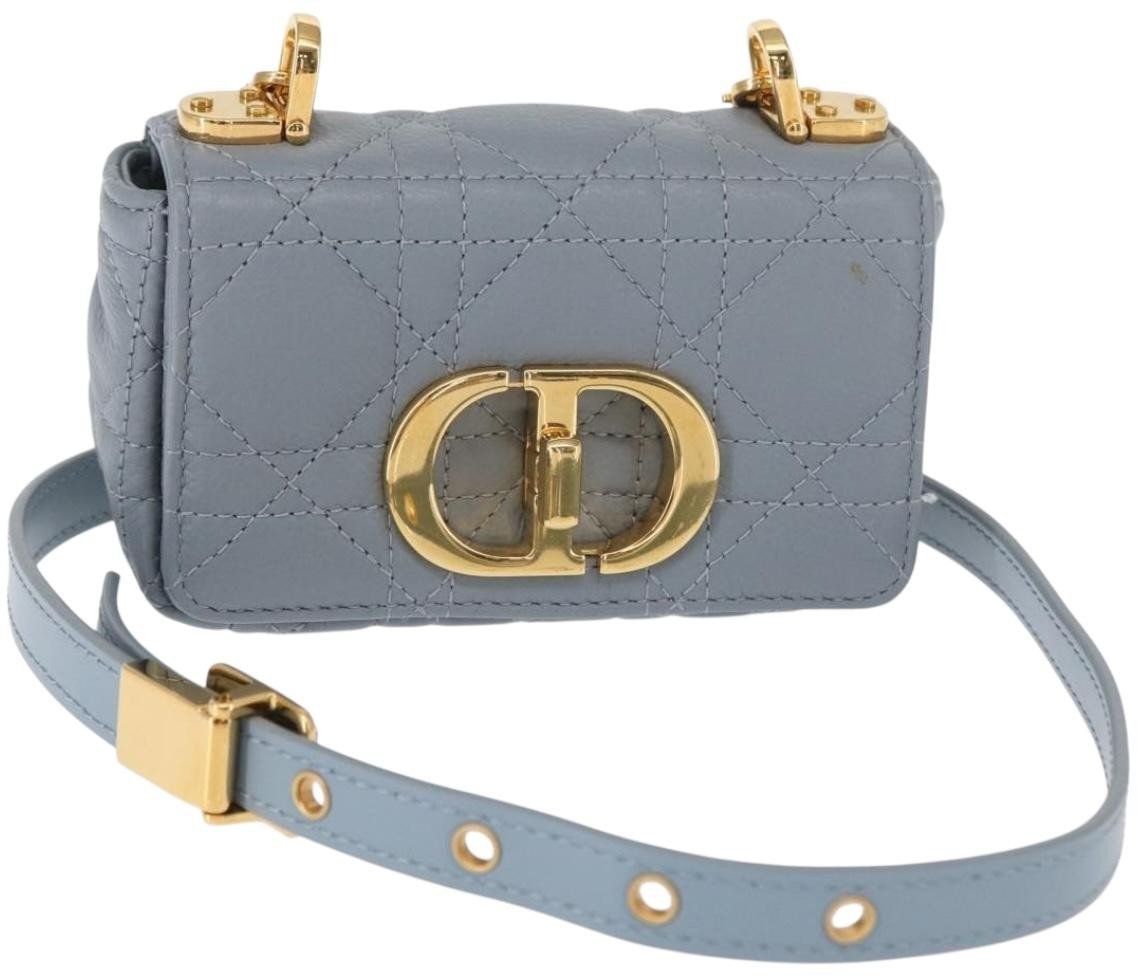 Dior Christian Dior Caro Bag Cannage Quilt Calfskin Micro Blauw