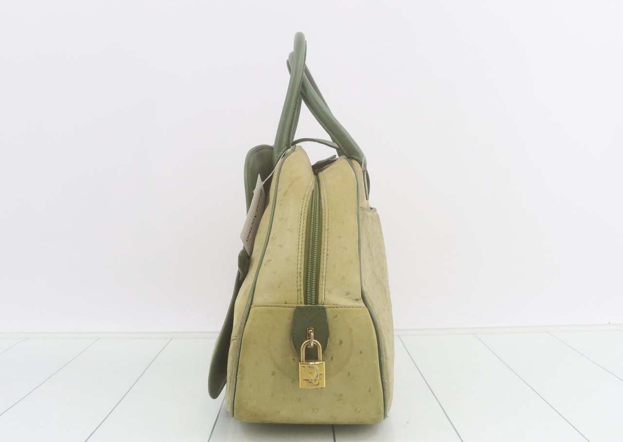Dior Christian Dior Bowler Cannage Printed Canvas Medium Groen