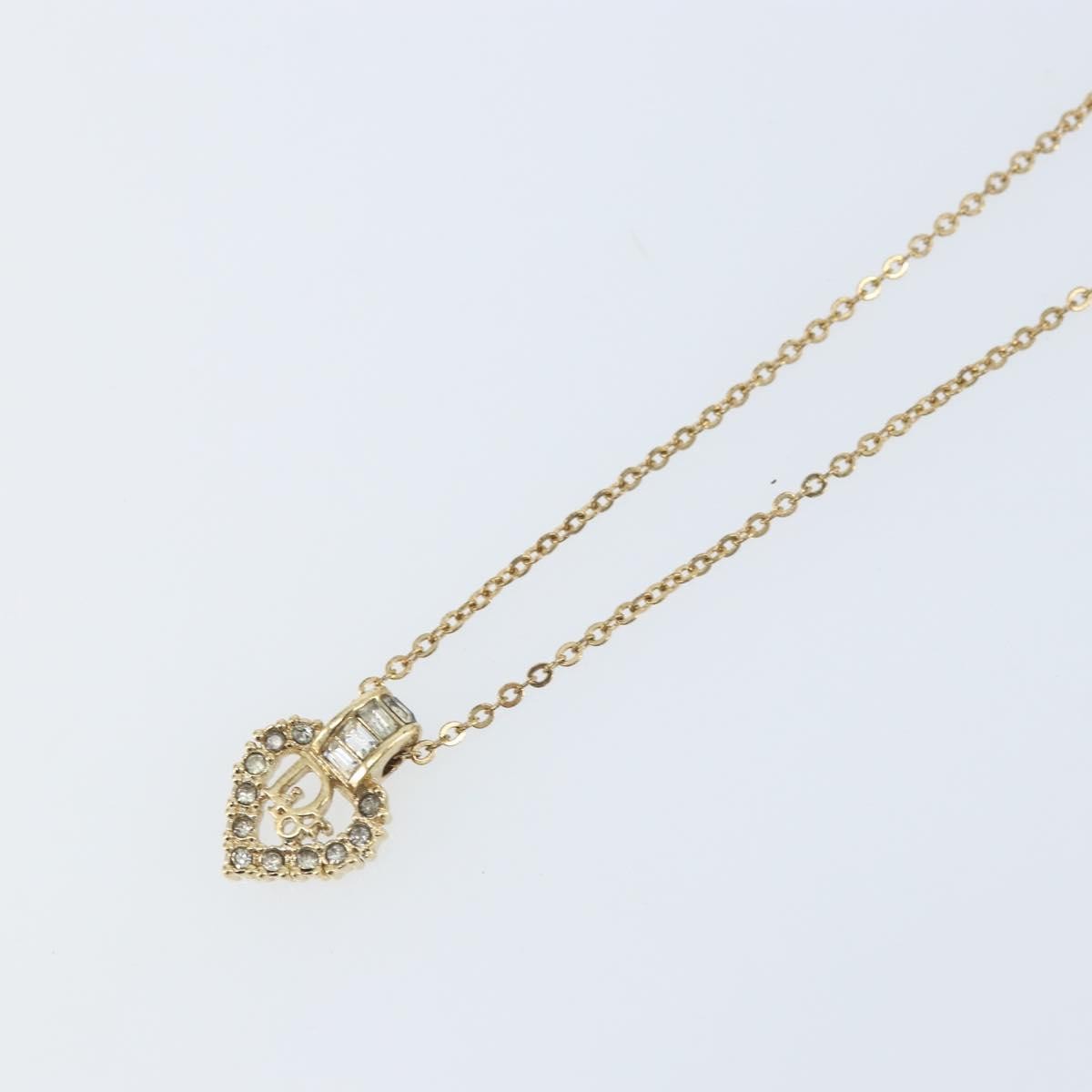 Dior Christian Dior Logo Heart Pendant Necklace Metal with Crystal Goud