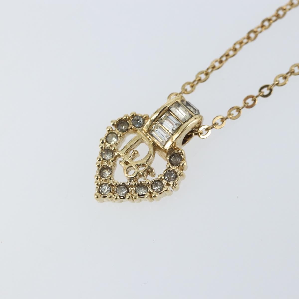 Dior Christian Dior Logo Heart Pendant Necklace Metal with Crystal Goud