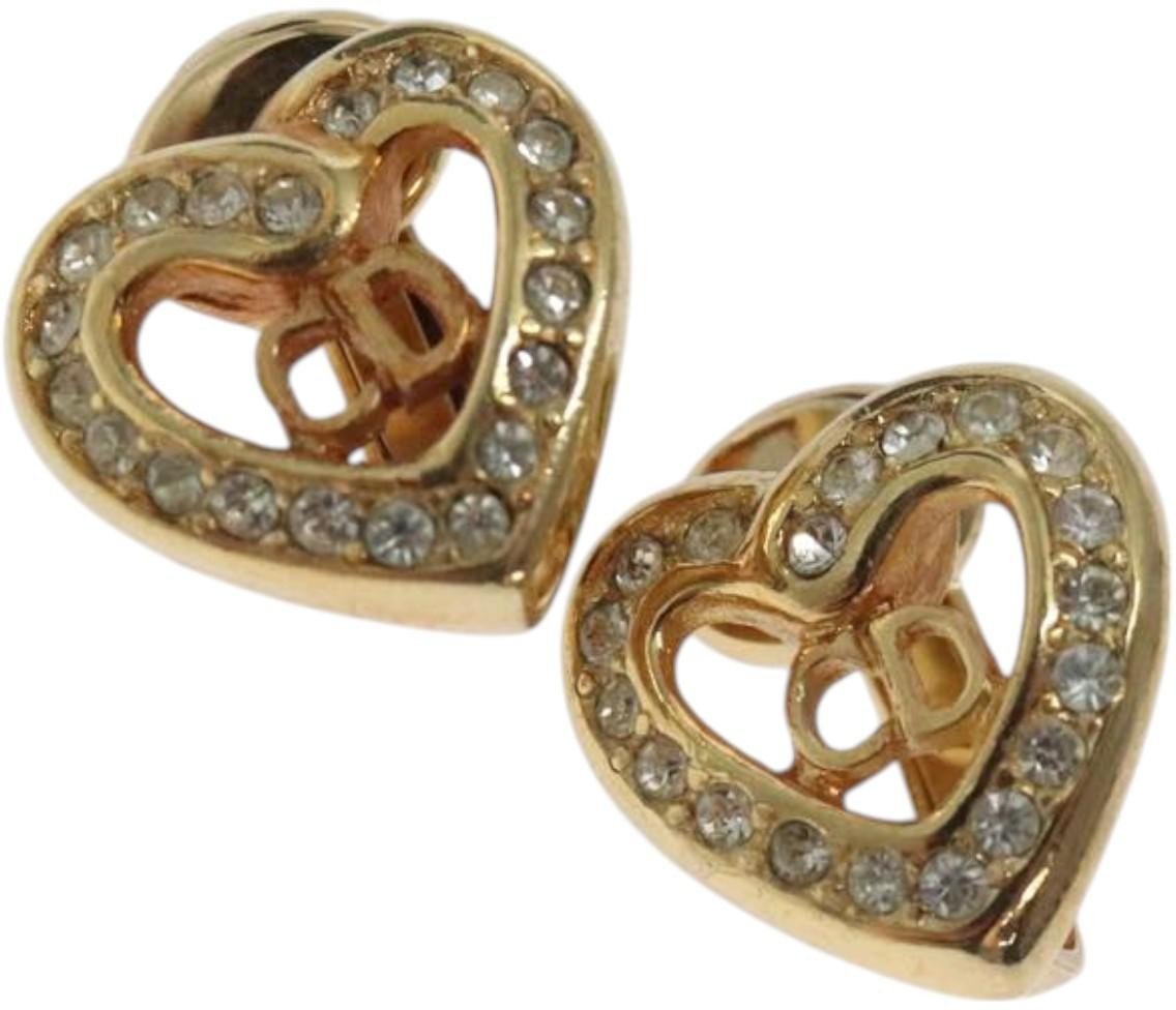 Dior Christian Dior CD Heart Clip-on Earrings Metal and Crystals Goud