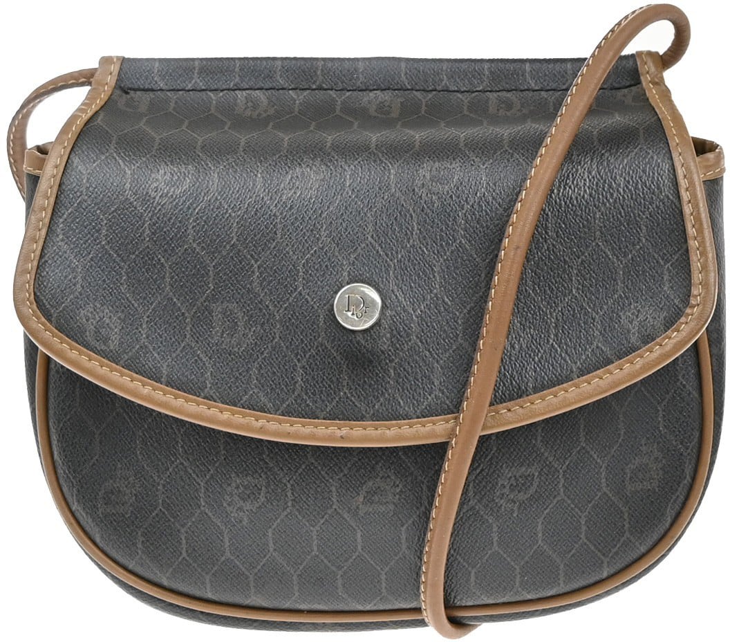 Dior Christian Dior Vintage Honeycomb Canvas and Leather Zwart