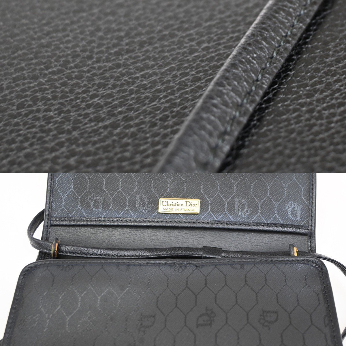 Dior Christian Dior Vintage Honeycomb Flap Crossbody Bag Canvas and Leather Zwart