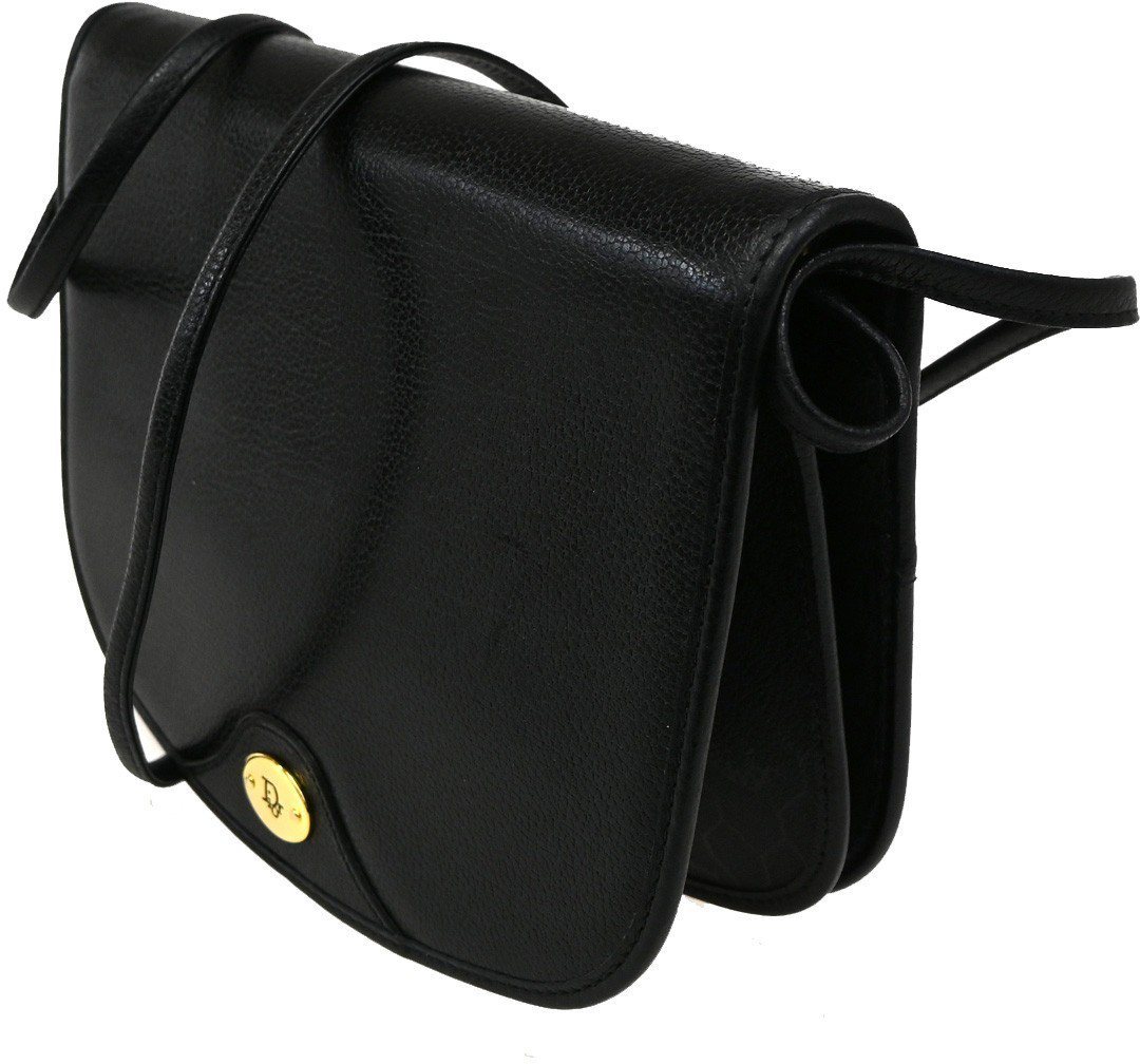 Dior Christian Dior Vintage Honeycomb Flap Crossbody Bag Canvas and Leather Zwart