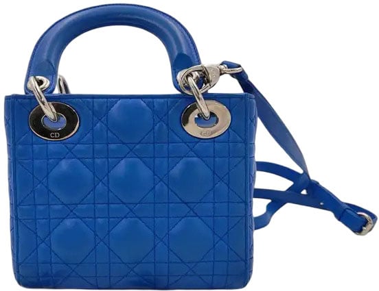 Dior Christian Dior Vintage Lady Dior Cannage Quilt Lambskin mini Blauw