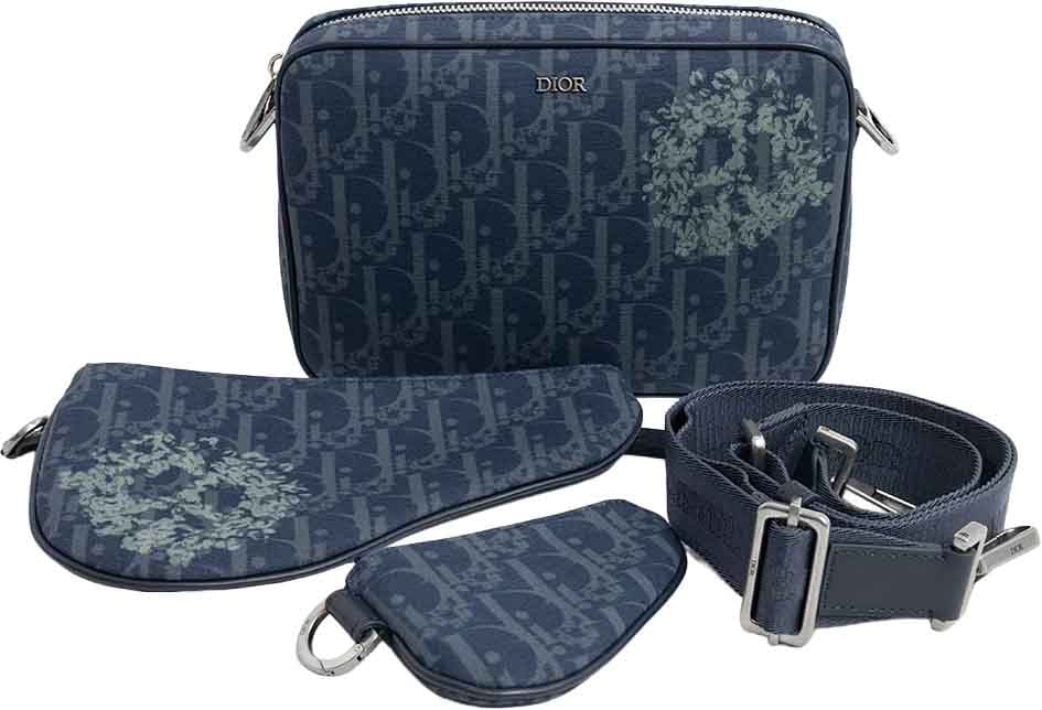 Dior Christian Dior Saddle Handbag with Strap Studded Leather Medium Blauw