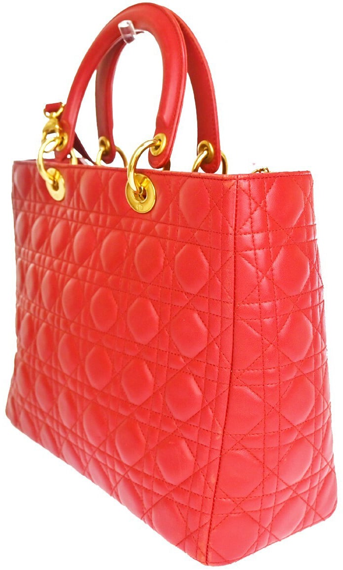 Dior Christian Dior Vintage Lady Dior Bag Cannage Quilt Lambskin Medium Rood