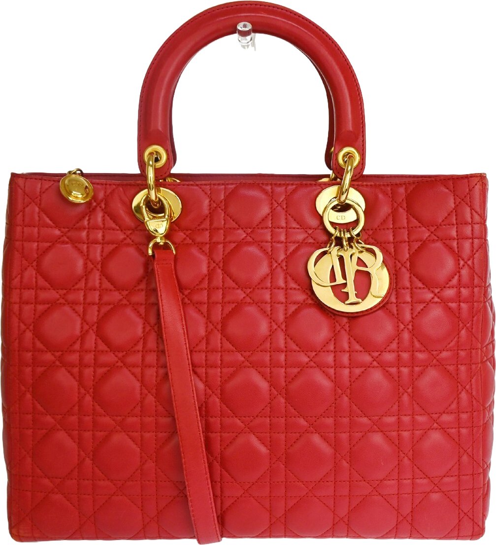 Dior Christian Dior Vintage Lady Dior Bag Cannage Quilt Lambskin Medium Rood