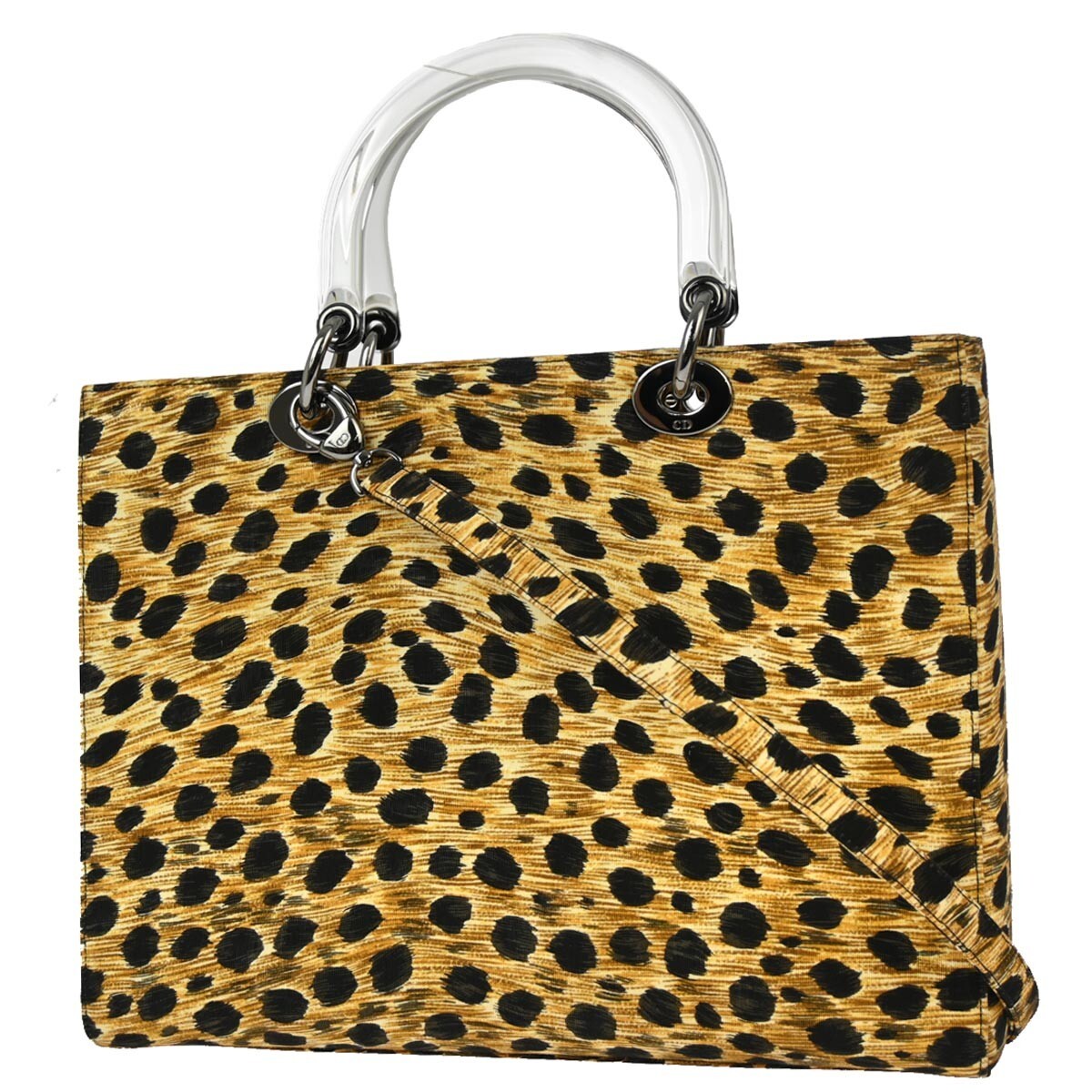 Dior Christian Dior Vintage Lady Dior Bag Printed Canvas Large Geel