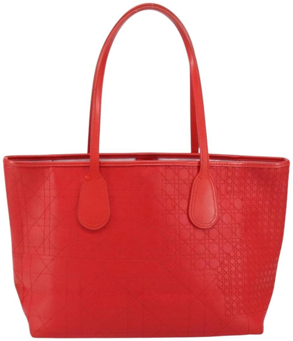 Dior Christian Dior Panarea Tote Printed Cannage Quilt Canvas Small Rood
