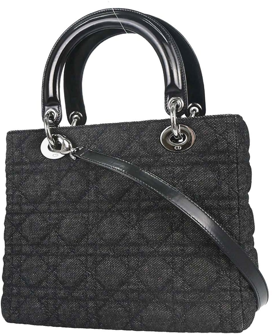 Dior Christian Dior Vintage Lady Dior Bag Cannage Quilt Denim Medium Zwart