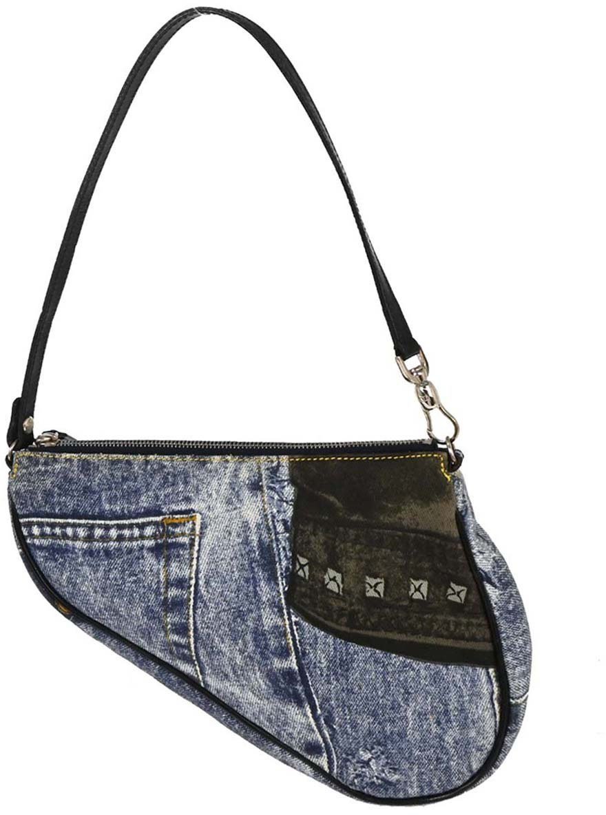Dior Christian Dior Vintage Saddle Bag Printed Denim Mini Blauw