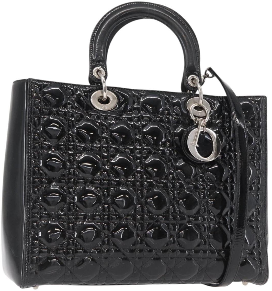 Dior Christian Dior Lady Dior Bag Cannage Quilt Patent Medium Geel