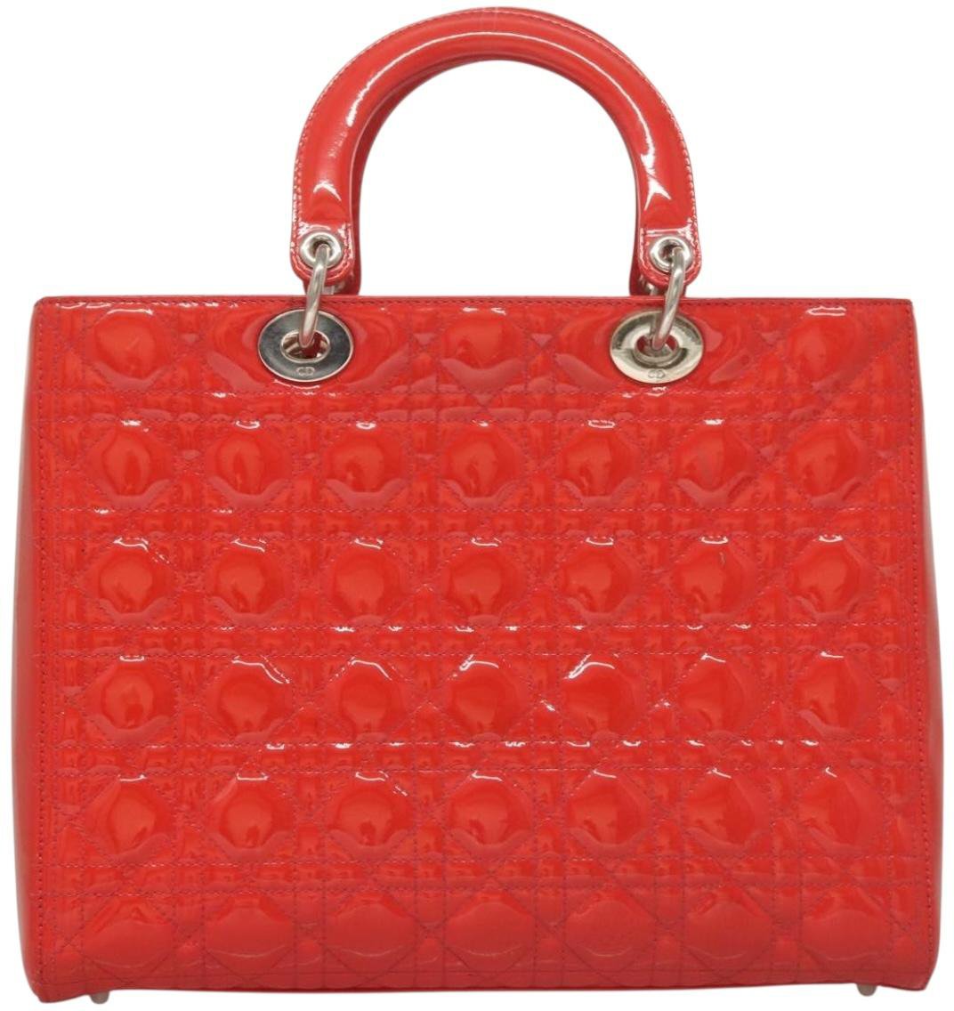 Dior Christian Dior Vintage Lady Dior Patent Noir Cuir Vernis Rood