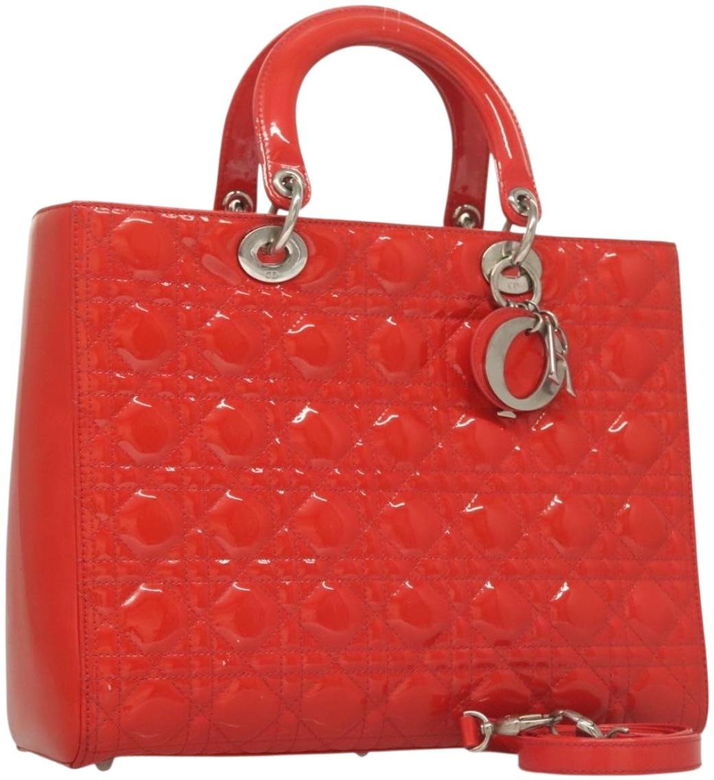 Dior Christian Dior Vintage Lady Dior Patent Noir Cuir Vernis Rood