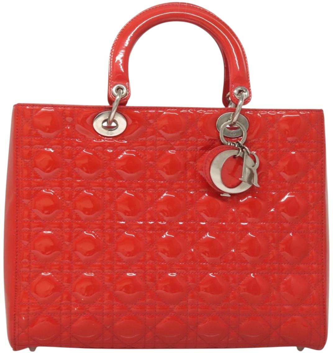 Dior Christian Dior Vintage Lady Dior Patent Noir Cuir Vernis Rood