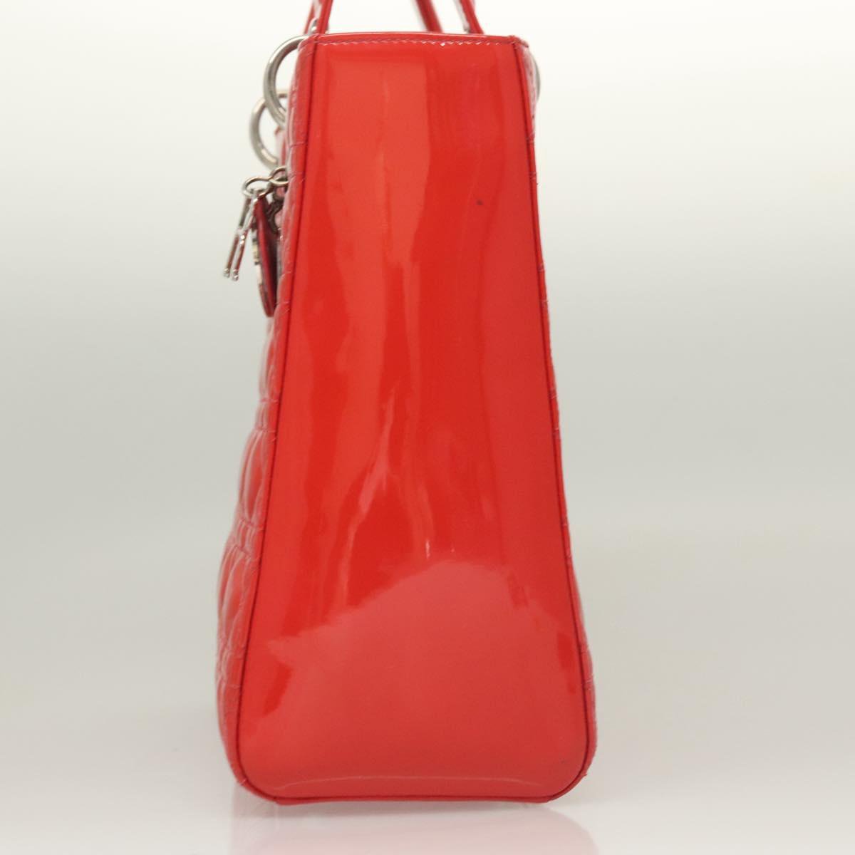 Dior Christian Dior Vintage Lady Dior Patent Noir Cuir Vernis Rood