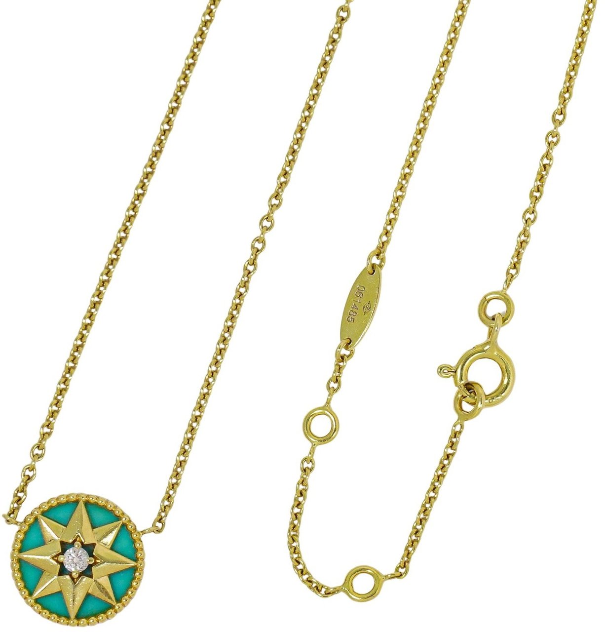 Dior Christian Dior Rose des Vents Necklace 18K Yellow Gold with Diamond and Malachite 12mm Goud