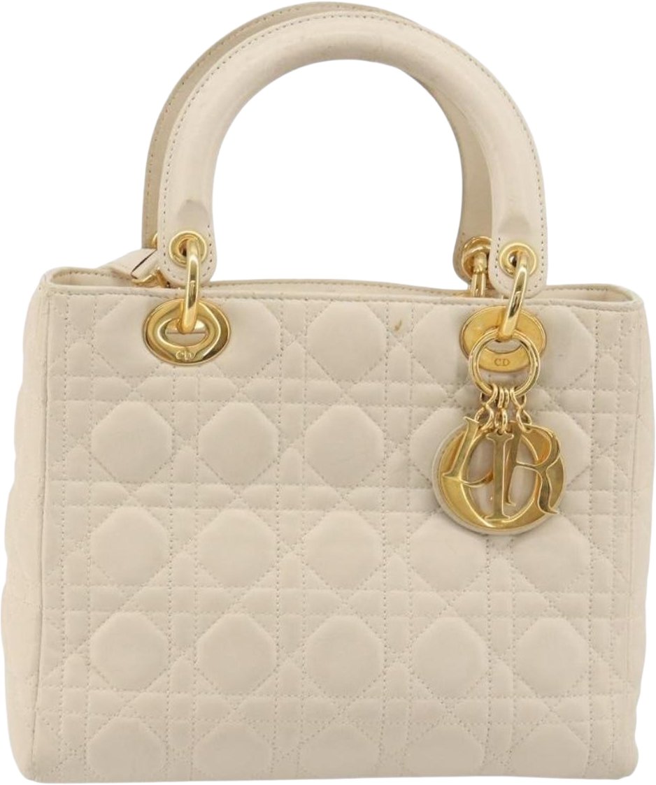 Dior Christian Dior Lady Dior Cannage Quilt Lambskin East West Wit