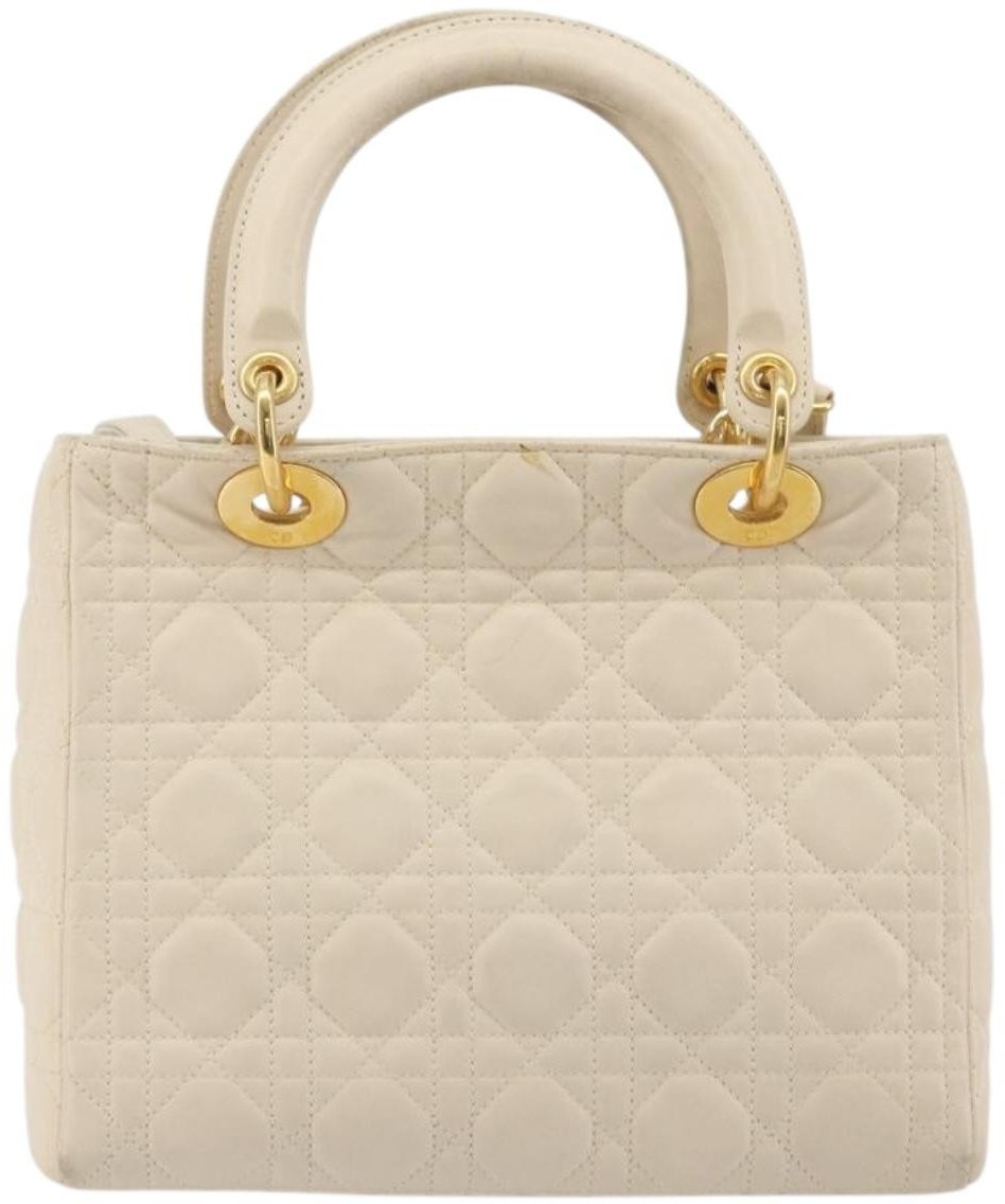 Dior Christian Dior Lady Dior Cannage Quilt Lambskin East West Wit