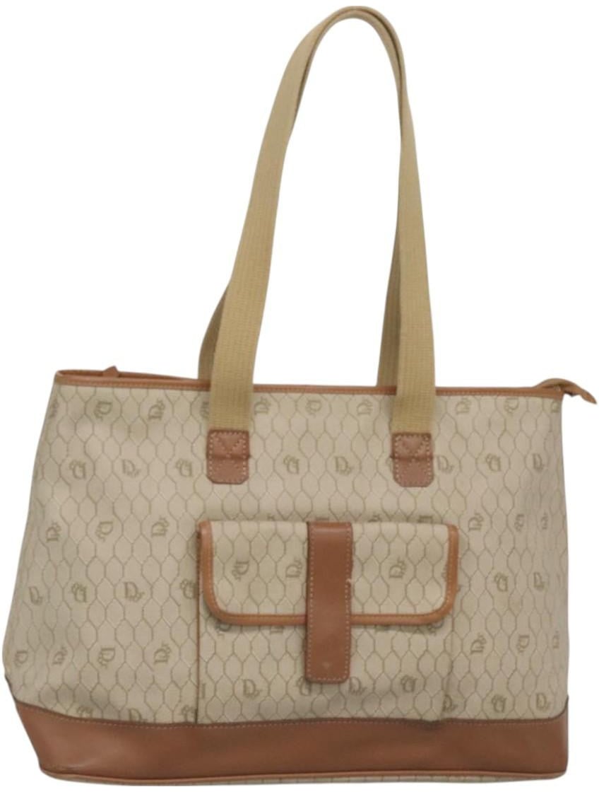 Dior Christian Dior Front Pocket Convertible Tote Canvas Beige
