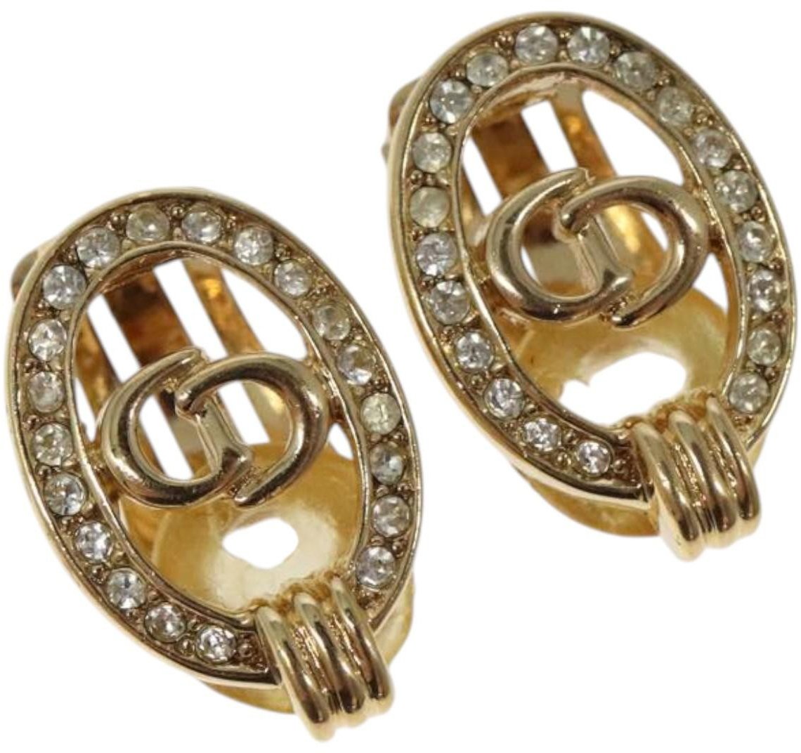 Dior Christian Dior Petite CD Round Earrings Metal and Crystals Goud