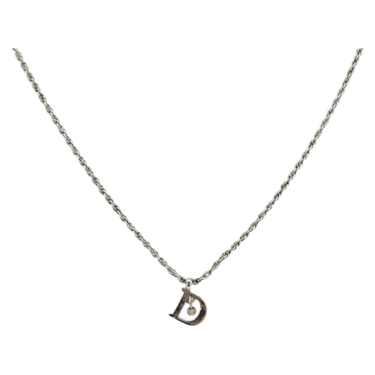 Dior Christian Dior D logo Pendant Necklace Metal Zilver