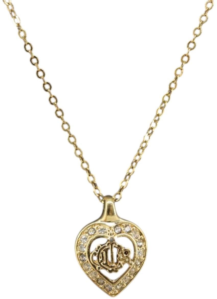 Dior Christian Dior CD Heart Necklace Metal with Rhinestone Goud