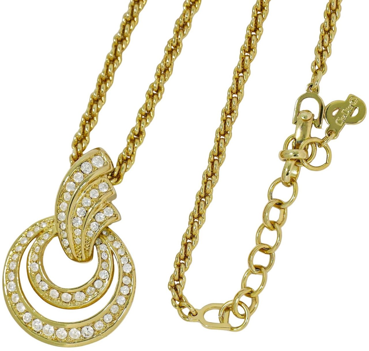 Dior Christian Dior Vintage Collar Necklace Metal with Crystals Goud