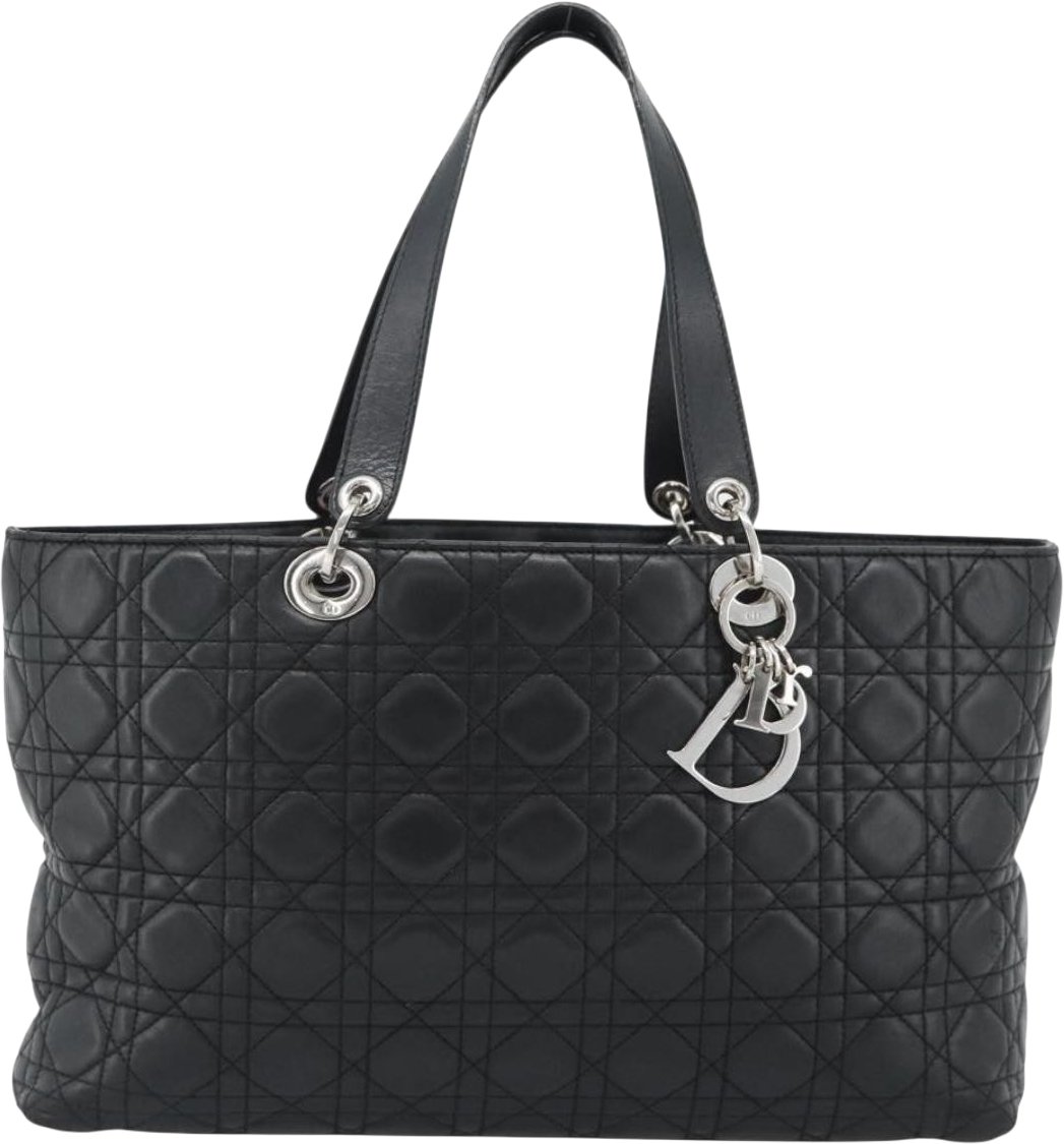 Dior Christian Dior Vintage Lady Dior Tote Cannage Quilt Lambskin Large Zwart
