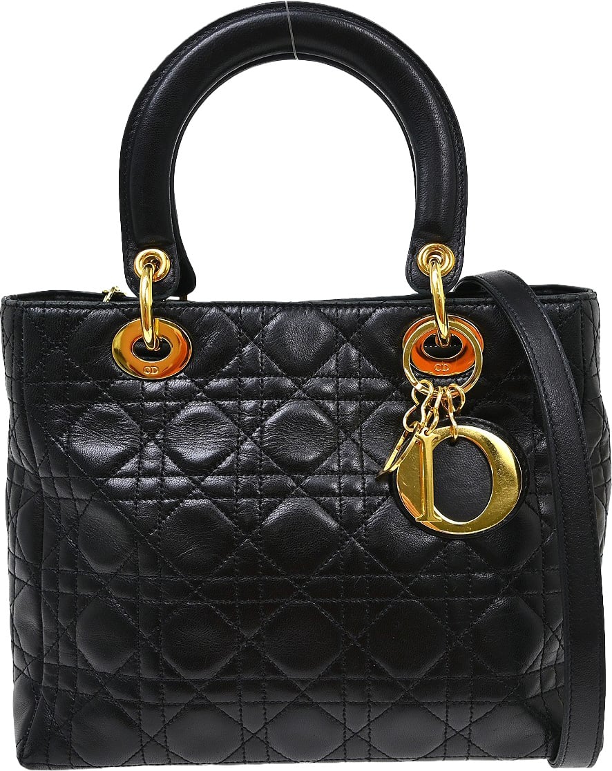 Dior Christian Dior Lady Dior Cannage Quilt Lambskin Mini Zwart