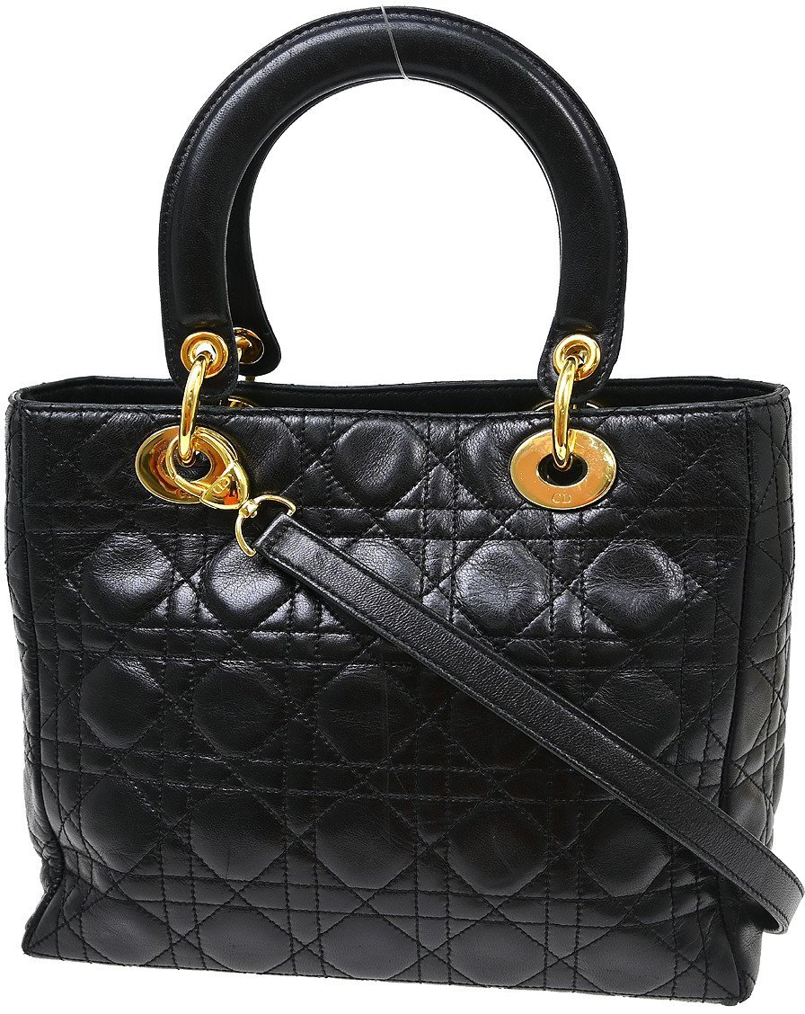 Dior Christian Dior Lady Dior Cannage Quilt Lambskin Mini Zwart