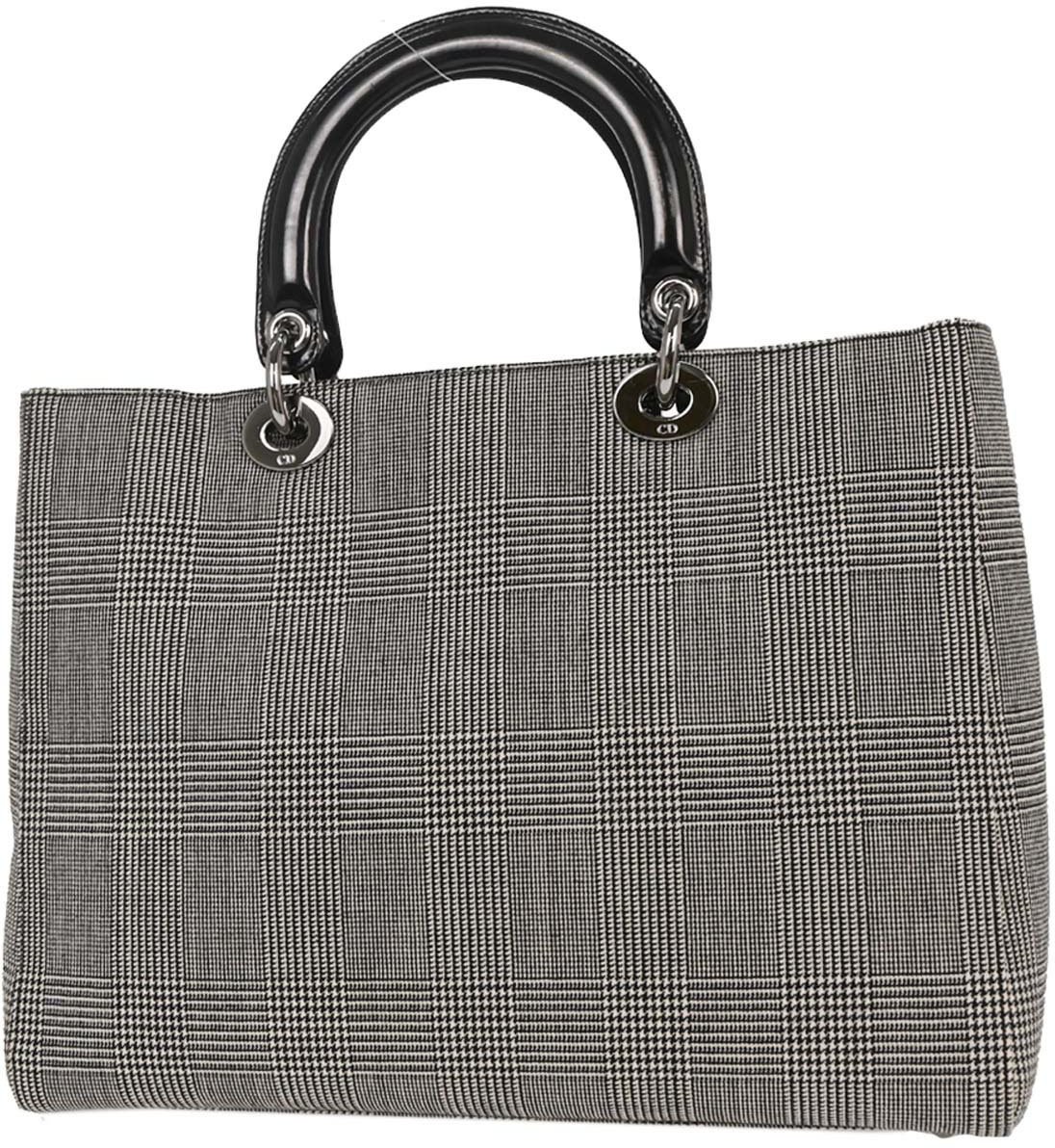 Dior Christian Dior Vintage Lady Dior Bag Houndstooth Canvas Medium Zwart