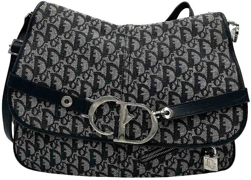 Dior Christian Dior Vintage CD Flap Messenger Bag Diorissimo Canvas Large Navy