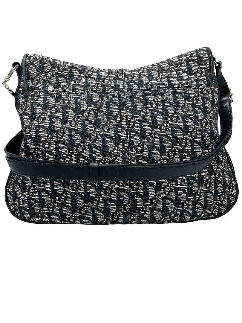 Dior Christian Dior Vintage CD Flap Messenger Bag Diorissimo Canvas Large Navy