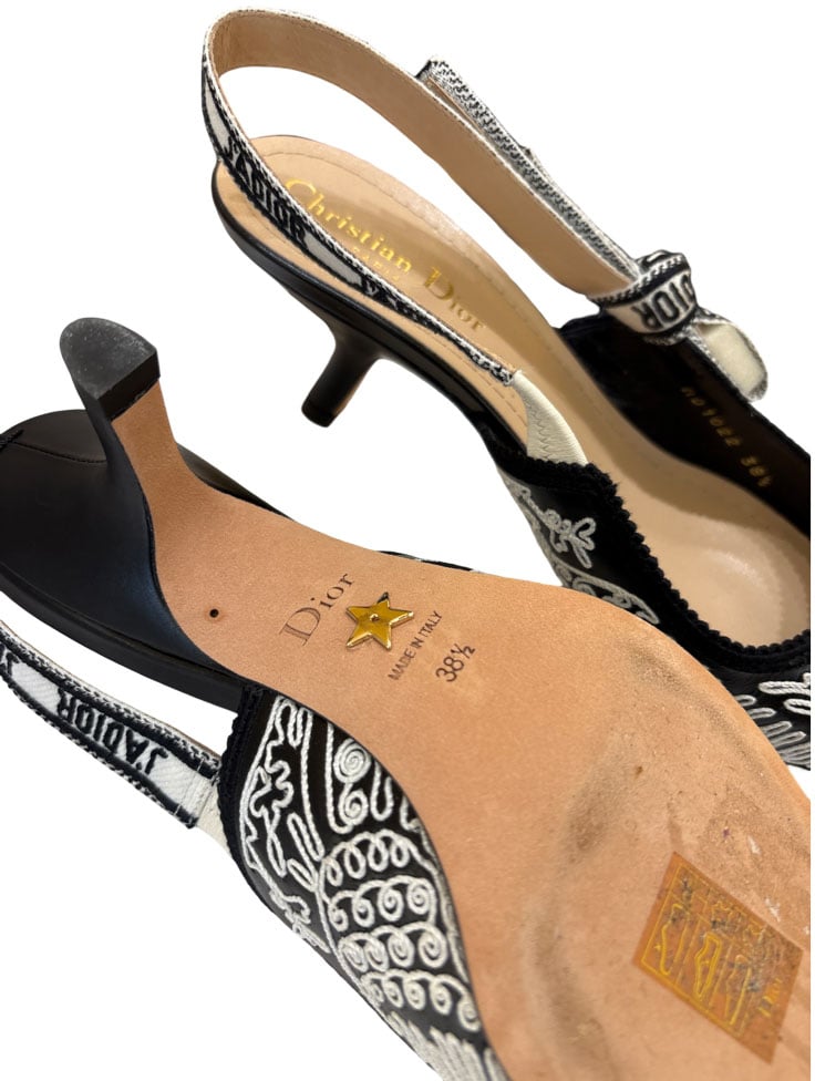 Dior Christian Dior Women's J'Adior Slingback Pumps Embroidered Fabric 65 Zwart