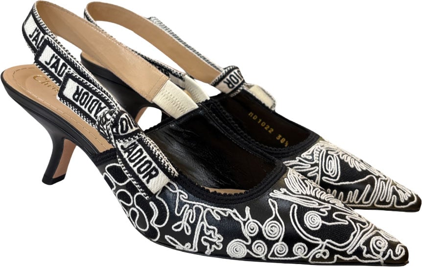 Dior Christian Dior Women's J'Adior Slingback Pumps Embroidered Fabric 65 Zwart